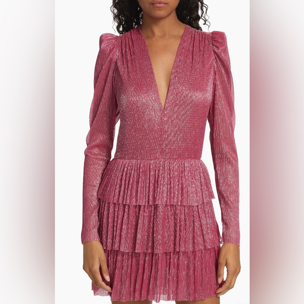 Sabina Musayev Shimmering Pink Long Sleeve Dress